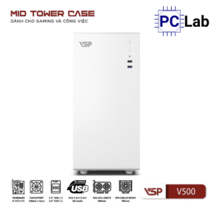 Vỏ case PC máy tính VSP V500 (M-ATX, Mid Tower, Trắng/Đen)