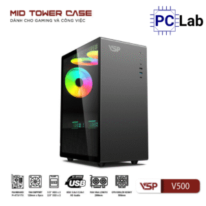 Vỏ case PC máy tính VSP V500 (M-ATX, Mid Tower, Trắng/Đen)