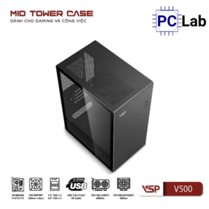 Vỏ case PC máy tính VSP V500 (M-ATX, Mid Tower, Trắng/Đen)