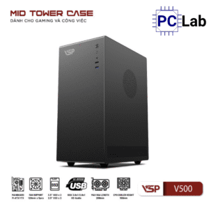 Vỏ case PC máy tính VSP V500 (M-ATX, Mid Tower, Trắng/Đen)