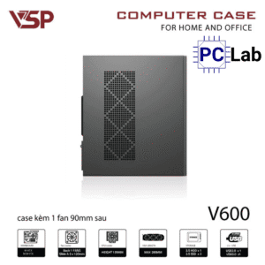 Vỏ case PC máy tính VSP V600 (M-ATX, Mid Tower, Đen)