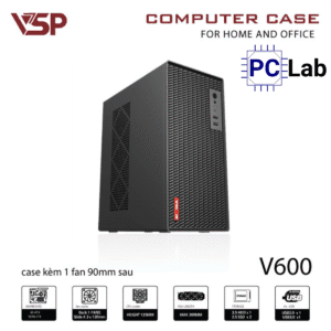 Vỏ case PC máy tính VSP V600 (M-ATX, Mid Tower, Đen)