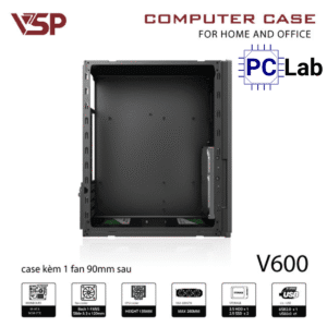 Vỏ case PC máy tính VSP V600 (M-ATX, Mid Tower, Đen)