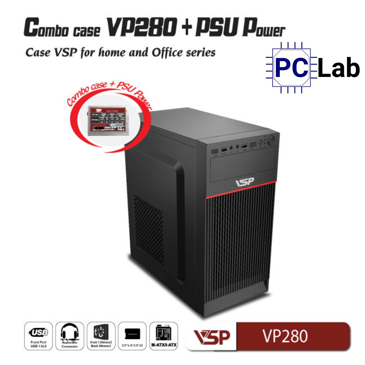 Vỏ case PC máy tính VSP VP280 (ATX, Mid Tower, Đen)