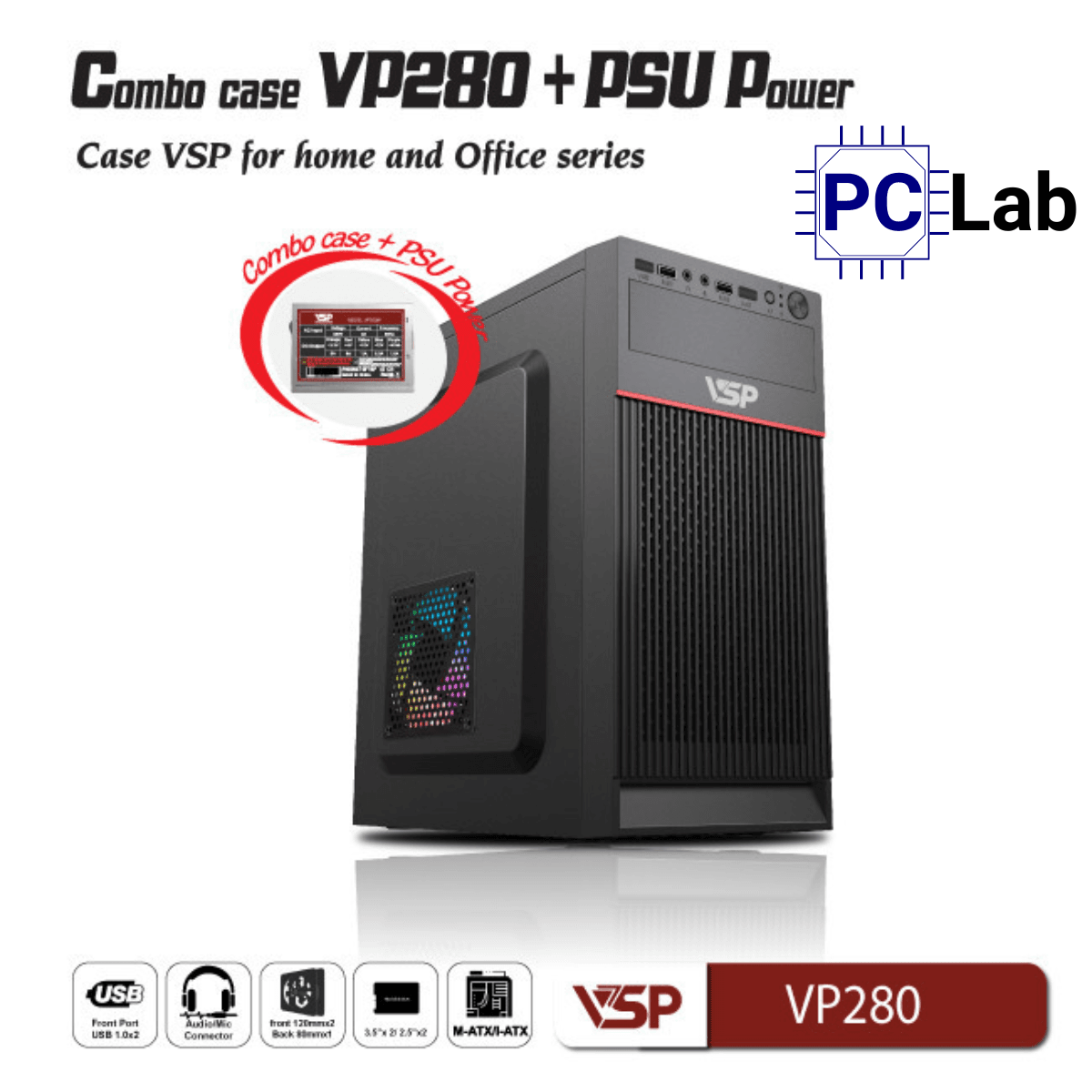 Vỏ case PC máy tính VSP VP280 (ATX, Mid Tower, Đen)