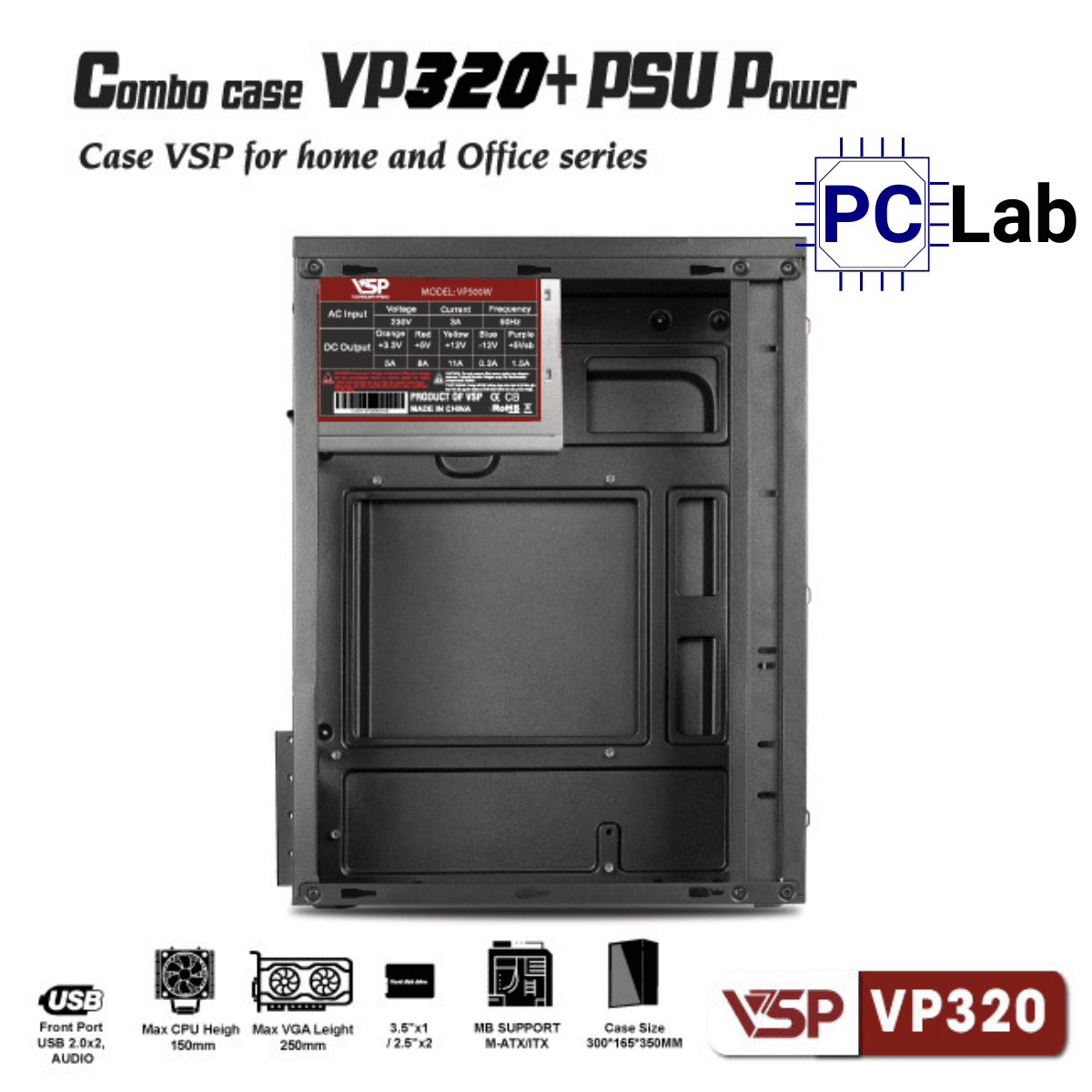 Vỏ case PC máy tính VSP VP320 (ATX, Mid Tower, Đen)
