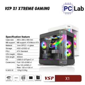 Vỏ case PC máy tính VSP X1 (ATX, Mid Tower, Đen)