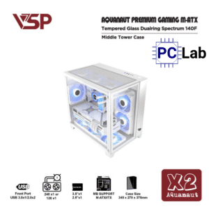 Vỏ case PC máy tính VSP X2 Aquanaut (M-ATX, Mid Tower, Đen)