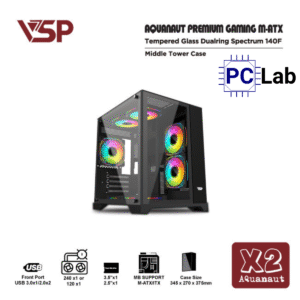Vỏ case PC máy tính VSP X2 Aquanaut (M-ATX, Mid Tower, Đen)