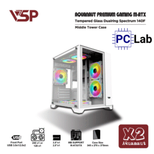 Vỏ case PC máy tính VSP X2 Aquanaut (M-ATX, Mid Tower, Đen)