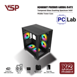 Vỏ case PC máy tính VSP X2 Aquanaut (M-ATX, Mid Tower, Đen)