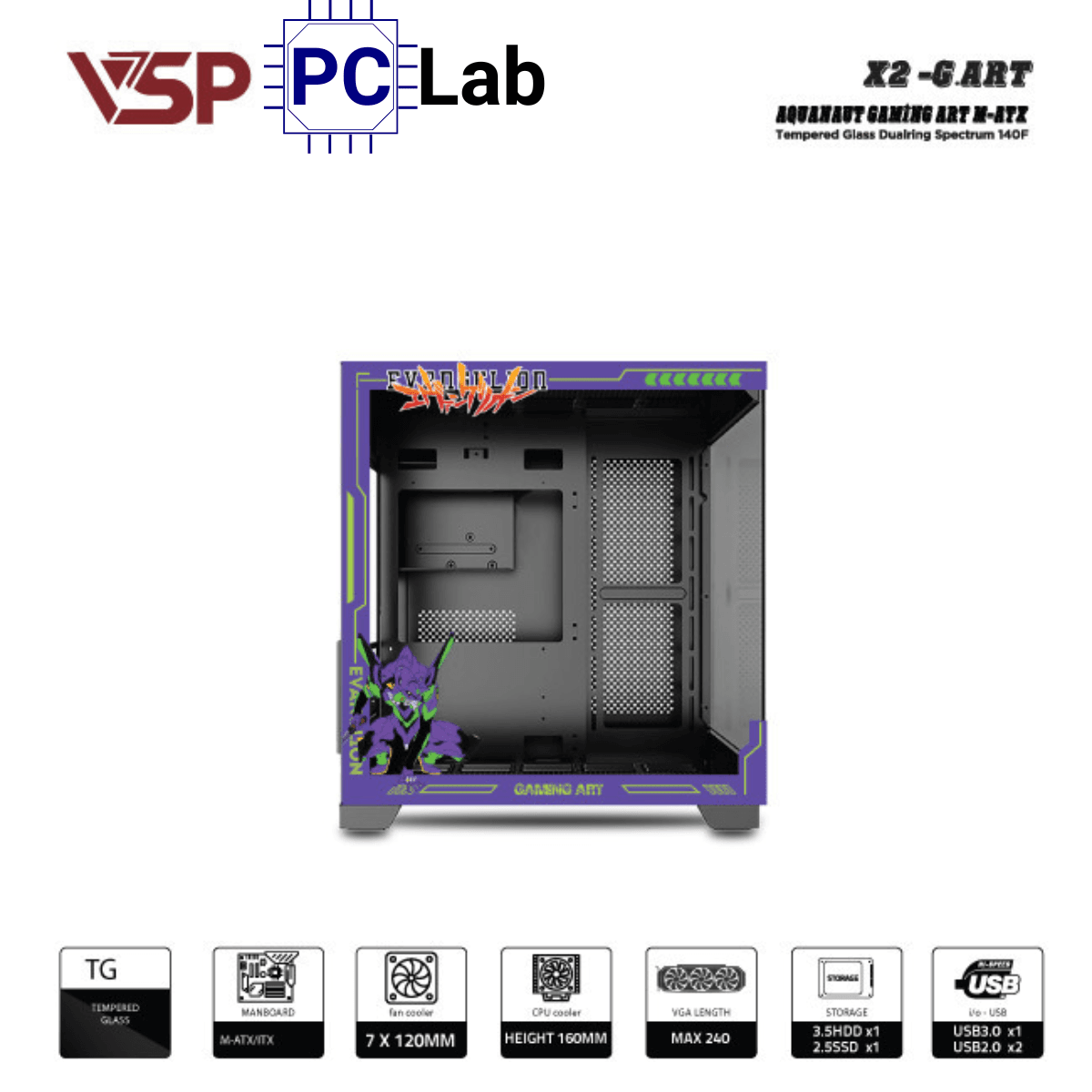 Vỏ case PC máy tính VSP X2-G.ART (M-ATX, Mid Tower, Trắng/Đen)
