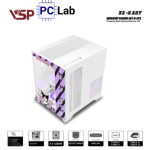 Vỏ case PC máy tính VSP X2-G.ART (M-ATX, Mid Tower, Trắng/Đen)