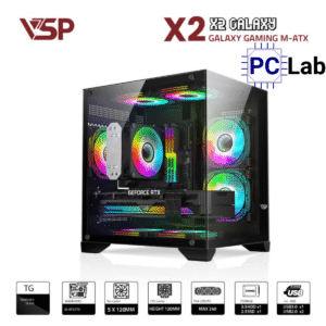 Vỏ case PC máy tính VSP X2 Galaxy (M-ATX, Mid Tower, Trắng/Đen/Hồng)