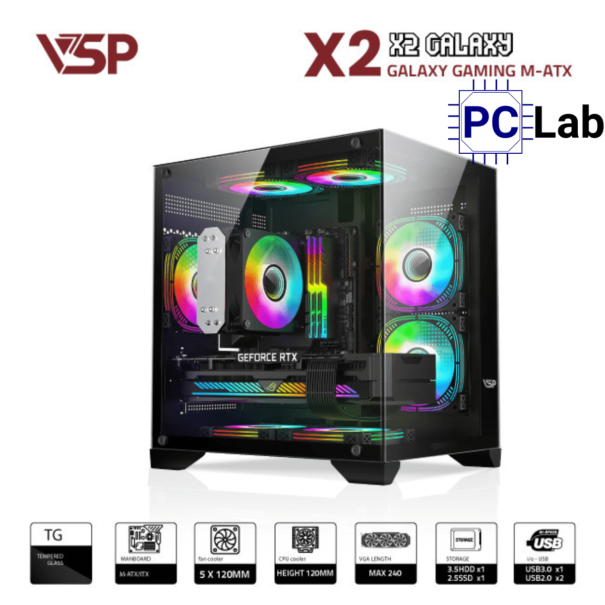 Vỏ case PC máy tính VSP X2 Galaxy (M-ATX, Mid Tower, Trắng/Đen/Hồng)