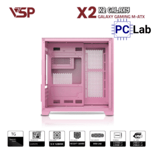 Vỏ case PC máy tính VSP X2 Galaxy (M-ATX, Mid Tower, Trắng/Đen/Hồng)