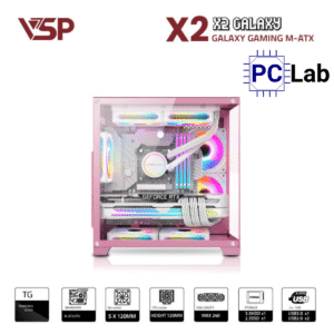 Vỏ case PC máy tính VSP X2 Galaxy (M-ATX, Mid Tower, Trắng/Đen/Hồng)