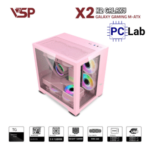 Vỏ case PC máy tính VSP X2 Galaxy (M-ATX, Mid Tower, Trắng/Đen/Hồng)