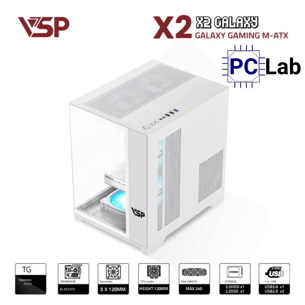 Vỏ case PC máy tính VSP X2 Galaxy (M-ATX, Mid Tower, Trắng/Đen/Hồng)
