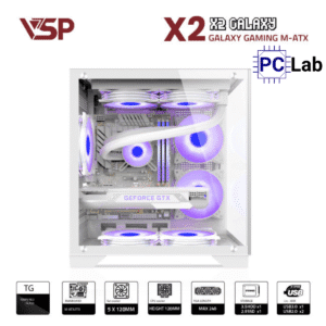 Vỏ case PC máy tính VSP X2 Galaxy (M-ATX, Mid Tower, Trắng/Đen/Hồng)