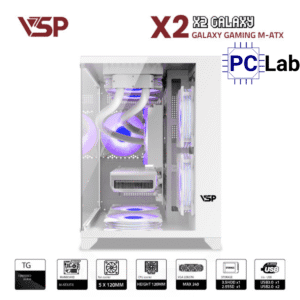 Vỏ case PC máy tính VSP X2 Galaxy (M-ATX, Mid Tower, Trắng/Đen/Hồng)