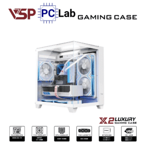 Vỏ case PC máy tính VSP X2 Luxury (M-ATX, Mid Tower, Trắng/Đen)