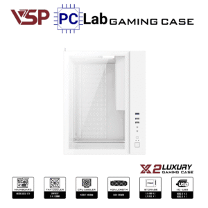 Vỏ case PC máy tính VSP X2 Luxury (M-ATX, Mid Tower, Trắng/Đen)