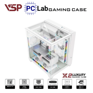 Vỏ case PC máy tính VSP X2 Luxury (M-ATX, Mid Tower, Trắng/Đen)