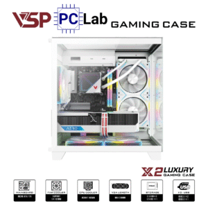 Vỏ case PC máy tính VSP X2 Luxury (M-ATX, Mid Tower, Trắng/Đen)