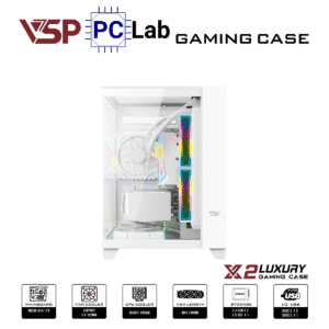 Vỏ case PC máy tính VSP X2 Luxury (M-ATX, Mid Tower, Trắng/Đen)