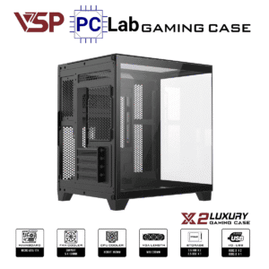 Vỏ case PC máy tính VSP X2 Luxury (M-ATX, Mid Tower, Trắng/Đen)