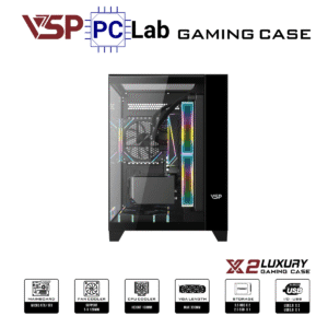 Vỏ case PC máy tính VSP X2 Luxury (M-ATX, Mid Tower, Trắng/Đen)