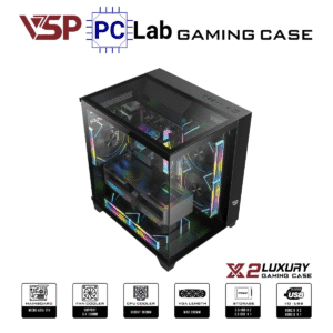 Vỏ case PC máy tính VSP X2 Luxury (M-ATX, Mid Tower, Trắng/Đen)