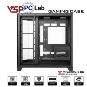 Vỏ case PC máy tính VSP X2 Luxury Ultra (ATX, Mid Tower, Đen)