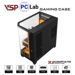 Vỏ case PC máy tính VSP X2 Luxury Ultra (ATX, Mid Tower, Đen)