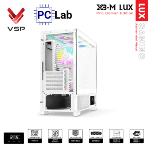 Vỏ case PC máy tính VSP X3-M Lux (M-ATX, Mid Tower, Trắng/Đen)