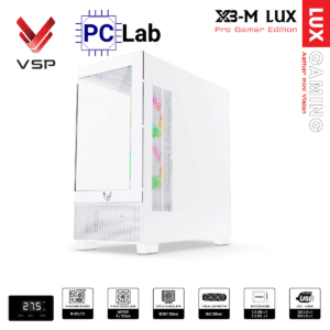 Vỏ case PC máy tính VSP X3-M Lux (M-ATX, Mid Tower, Trắng/Đen)