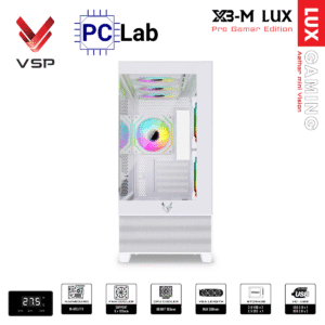 Vỏ case PC máy tính VSP X3-M Lux (M-ATX, Mid Tower, Trắng/Đen)