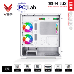 Vỏ case PC máy tính VSP X3-M Lux (M-ATX, Mid Tower, Trắng/Đen)