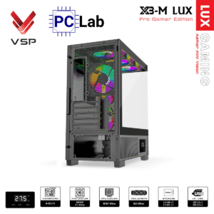 Vỏ case PC máy tính VSP X3-M Lux (M-ATX, Mid Tower, Trắng/Đen)