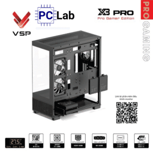 Vỏ case PC máy tính VSP X3 PRO (ATX, Mid Tower, Trắng/Đen)