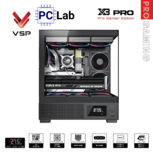 Vỏ case PC máy tính VSP X3 PRO (ATX, Mid Tower, Trắng/Đen)