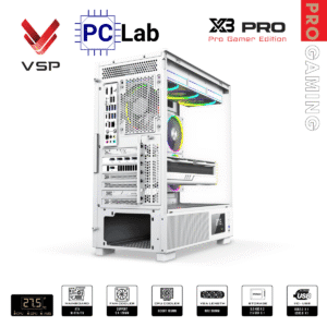 Vỏ case PC máy tính VSP X3 PRO (ATX, Mid Tower, Trắng/Đen)