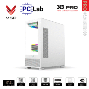 Vỏ case PC máy tính VSP X3 PRO (ATX, Mid Tower, Trắng/Đen)