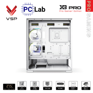 Vỏ case PC máy tính VSP X3 PRO (ATX, Mid Tower, Trắng/Đen)