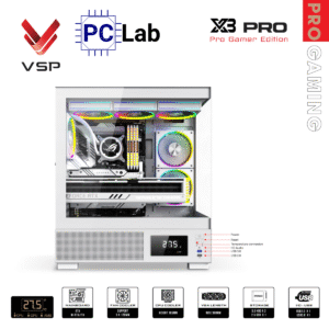 Vỏ case PC máy tính VSP X3 PRO (ATX, Mid Tower, Trắng/Đen)
