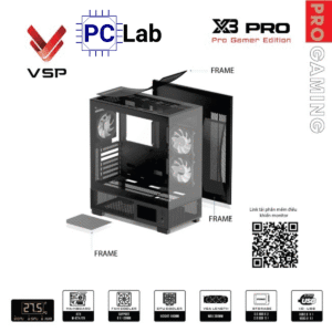 Vỏ case PC máy tính VSP X3 PRO (ATX, Mid Tower, Trắng/Đen)