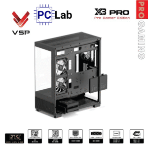 Vỏ case PC máy tính VSP X3 PRO (ATX, Mid Tower, Trắng/Đen)