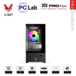 Vỏ case PC máy tính VSP X3 PRO MAX (M-ATX, Mid Tower, Trắng/Đen)