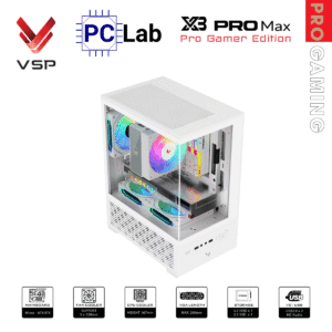 Vỏ case PC máy tính VSP X3 PRO MAX (M-ATX, Mid Tower, Trắng/Đen)